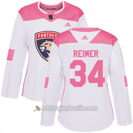 Dame Ishockey Florida Panthers Tröja James Reimer 34 Adidas 2017-2018 Vit Rosa Fashion Authentic